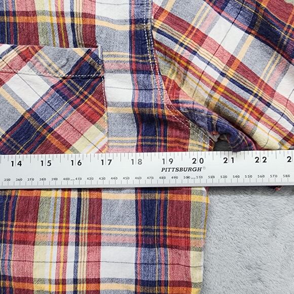 Nifty Genius Shirt Mens M Blue Red Plaid Button Up Short Sleeve Casual Preppy - Picture 7 of 9